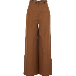 Farea Brown Pants with Adjustable Waistband in Cotton Woman