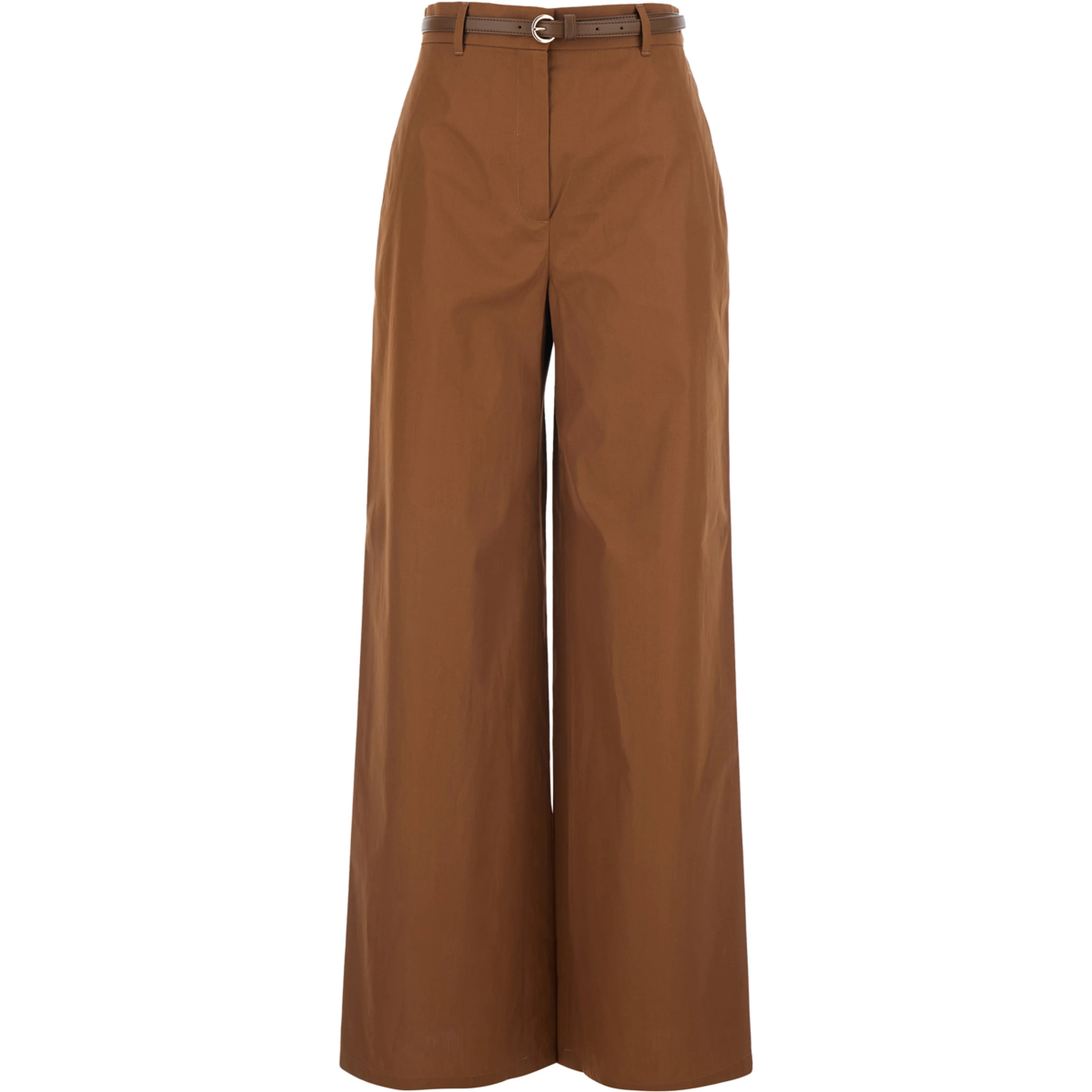 Farea Brown Pants with Adjustable Waistband in Cotton Woman