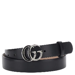 GG Running Black Belt with GG Plate Clasp and Loops in Leather for Men
