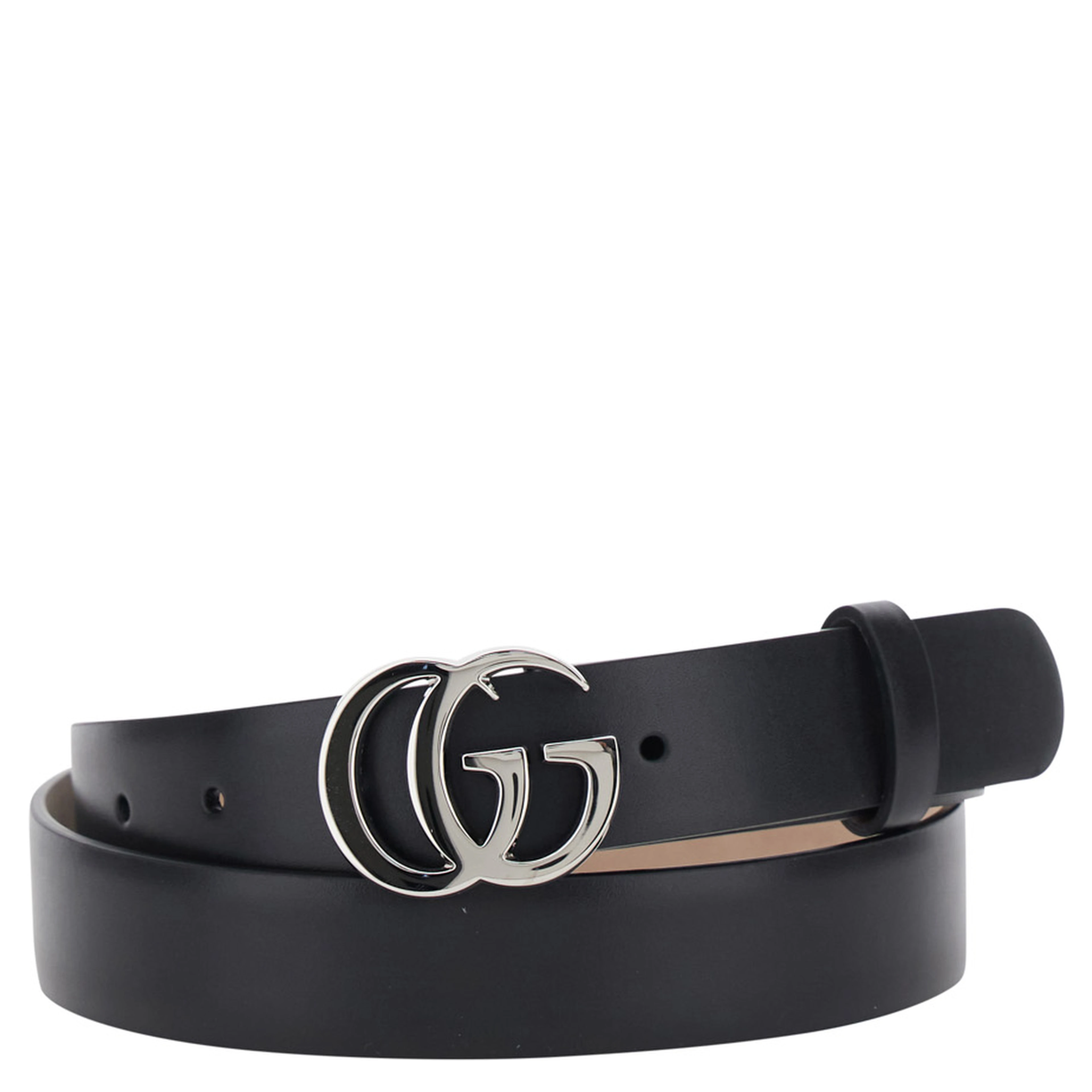 GG Running Black Belt with GG Plate Clasp and Loops in Leather for Men