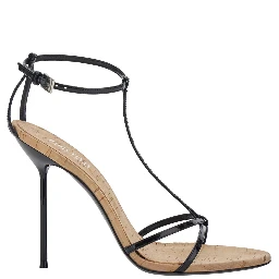 Lidia Black High Heel Sandals with Adjustable Strap in Leather Women
