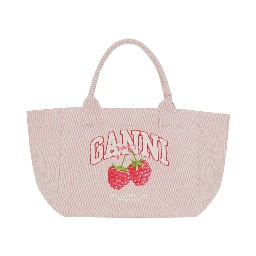 Trapeze Medium Pink Tote bag with logo lettering and print on the front in cotton for women