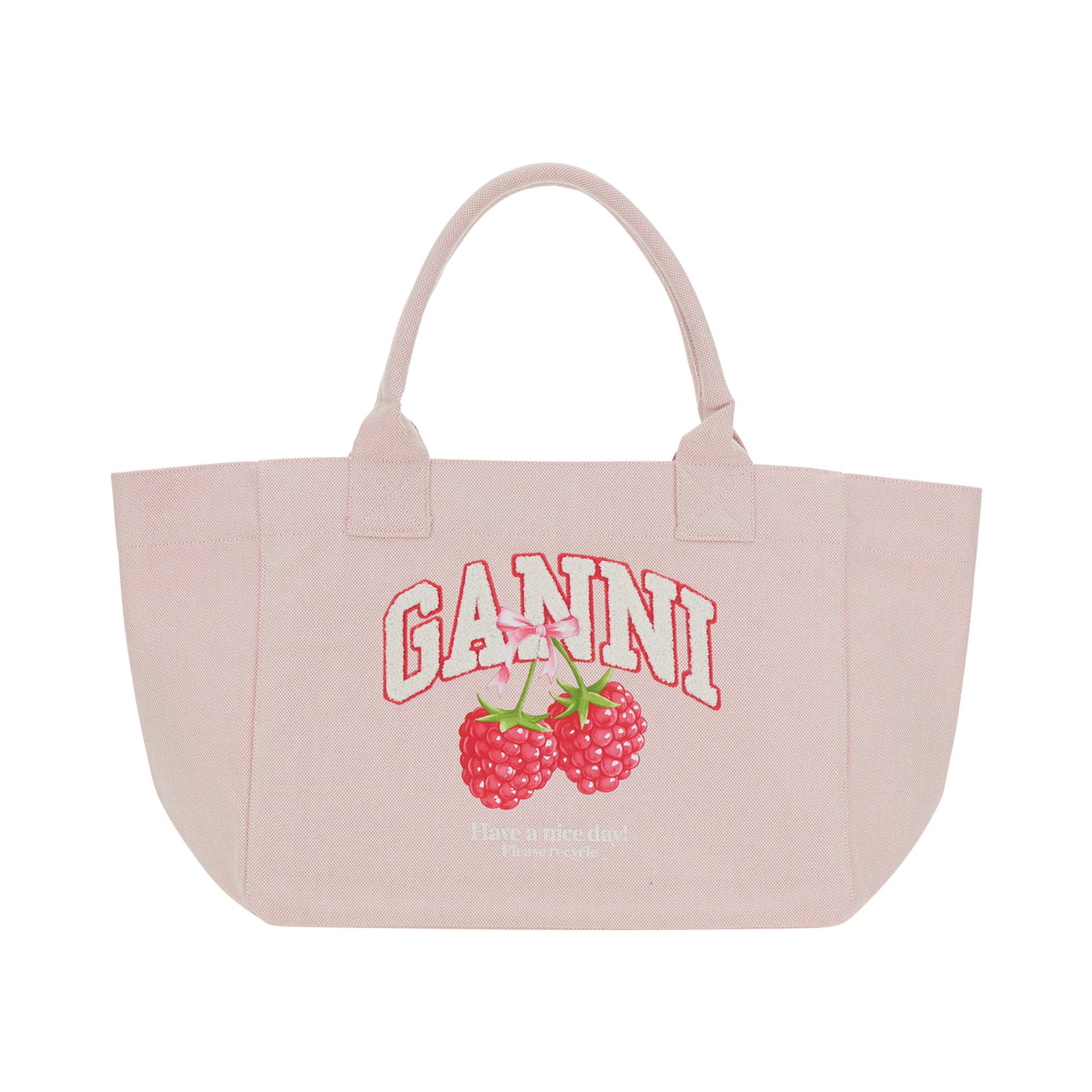 Trapeze Medium Pink Tote bag with logo lettering and print on the front in cotton for women