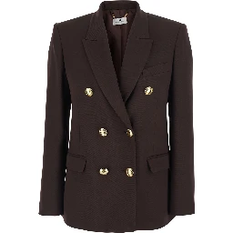 Brown Double-breasted Jacket with Peak Revers in Stretch Viscose for Women