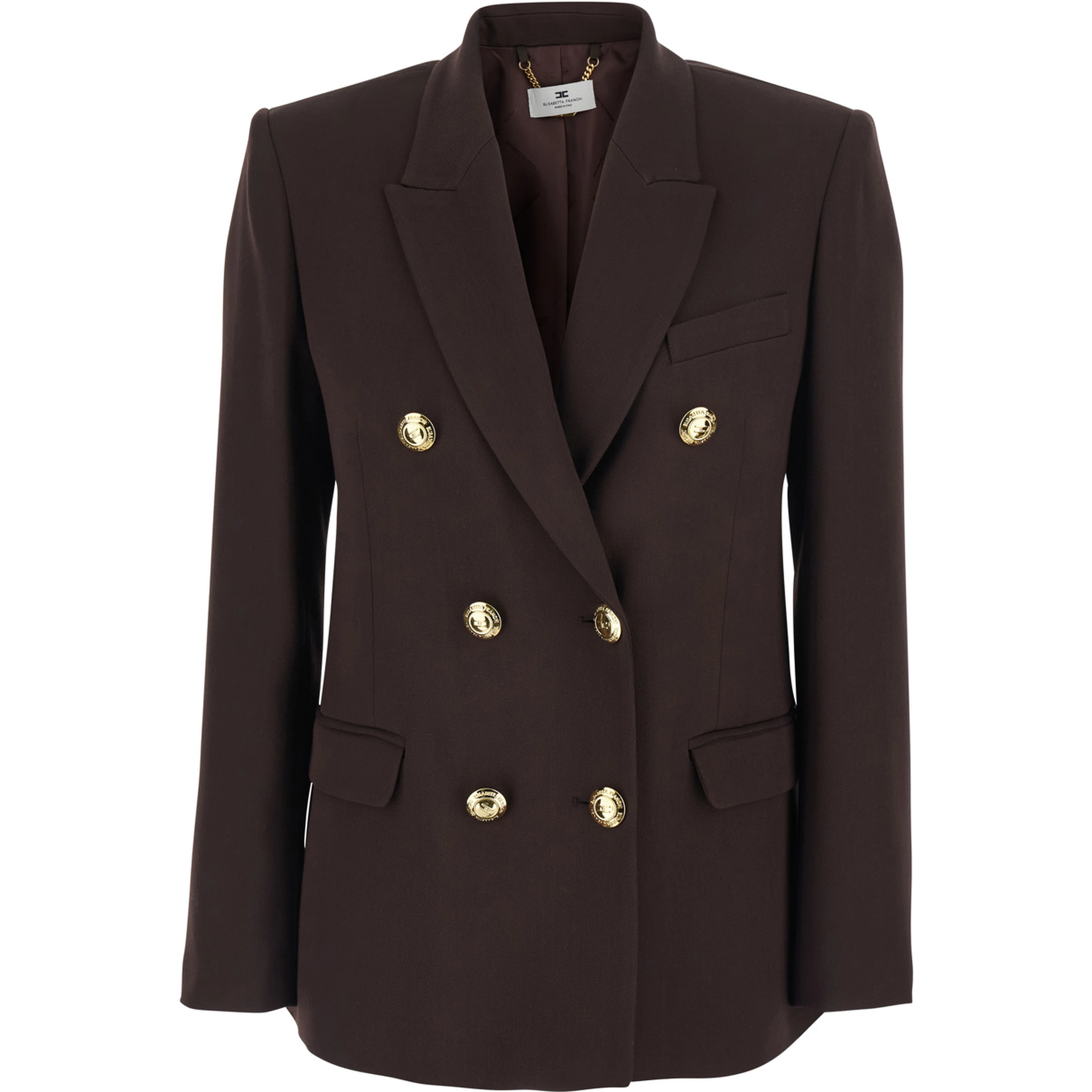 Brown Double-breasted Jacket with Peak Revers in Stretch Viscose for Women