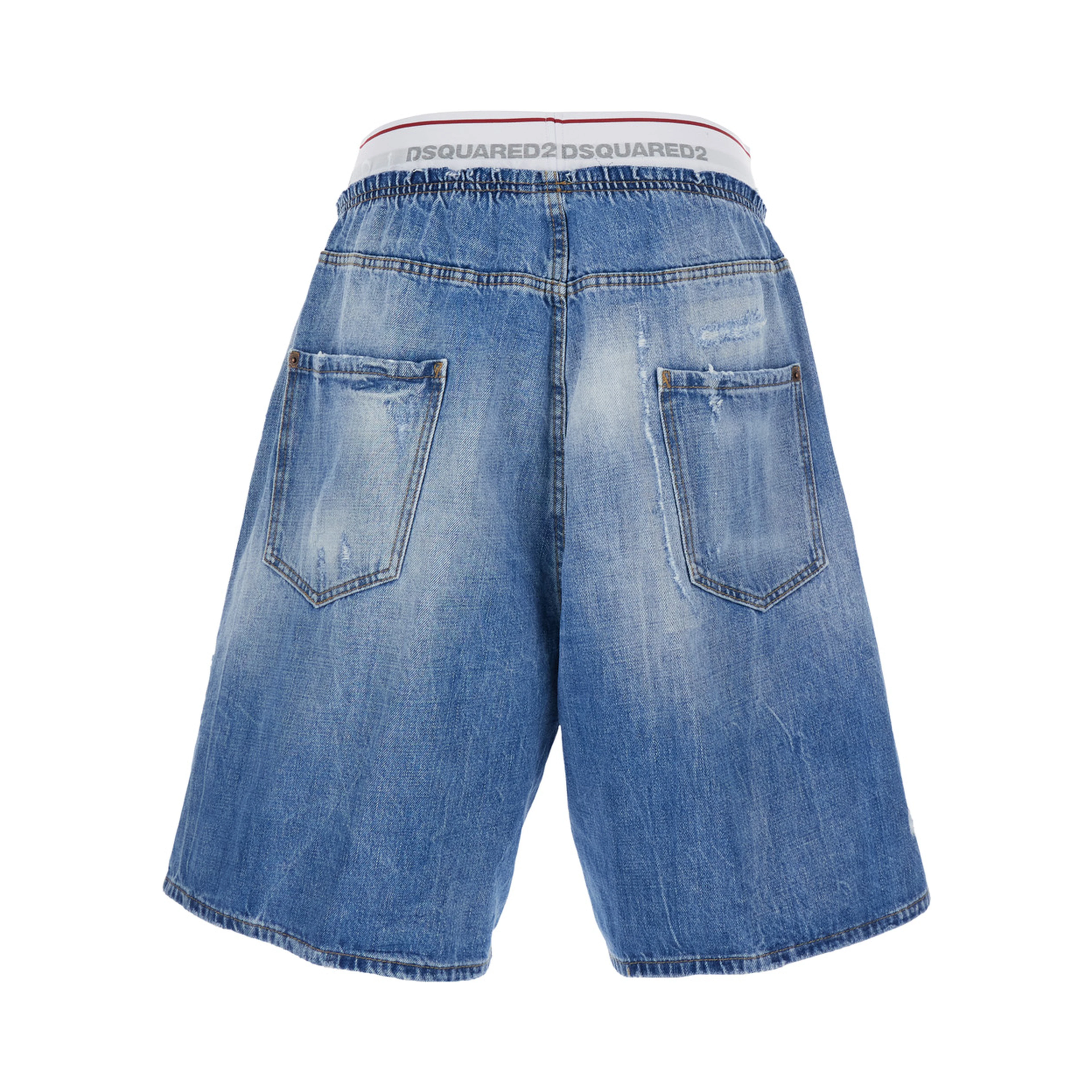 Blue Shorts with Elastic Waist with Logo Lettering and Five-Pocket Design in Denim Men