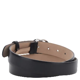 GG Running Black Belt with GG Plate Clasp and Loops in Leather for Men
