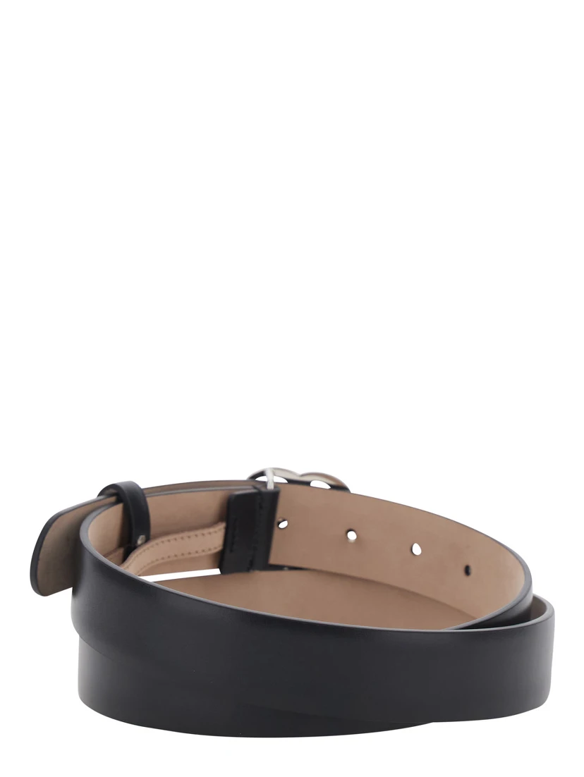 GG Running Black Belt with GG Plate Clasp and Loops in Leather for Men