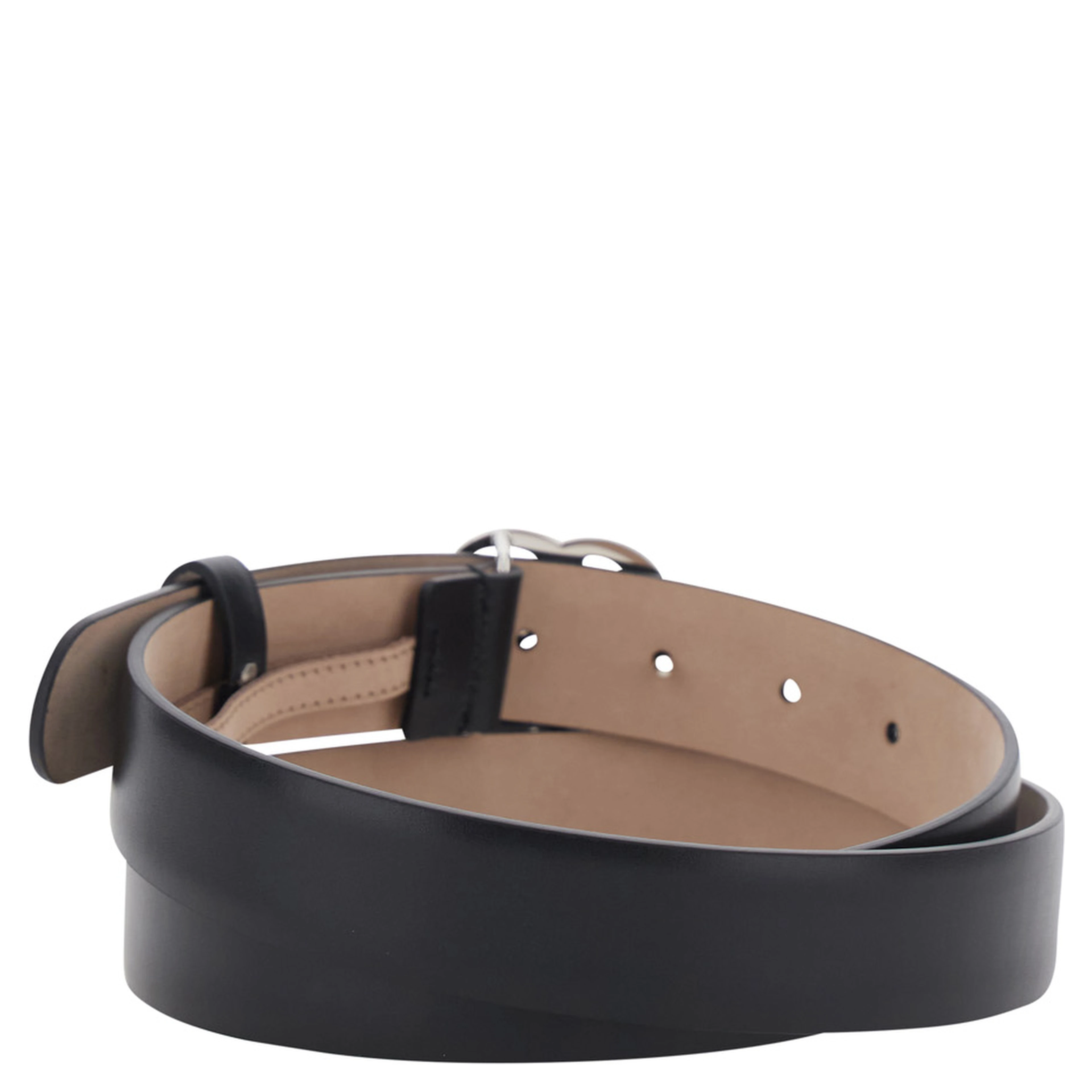 GG Running Black Belt with GG Plate Clasp and Loops in Leather for Men