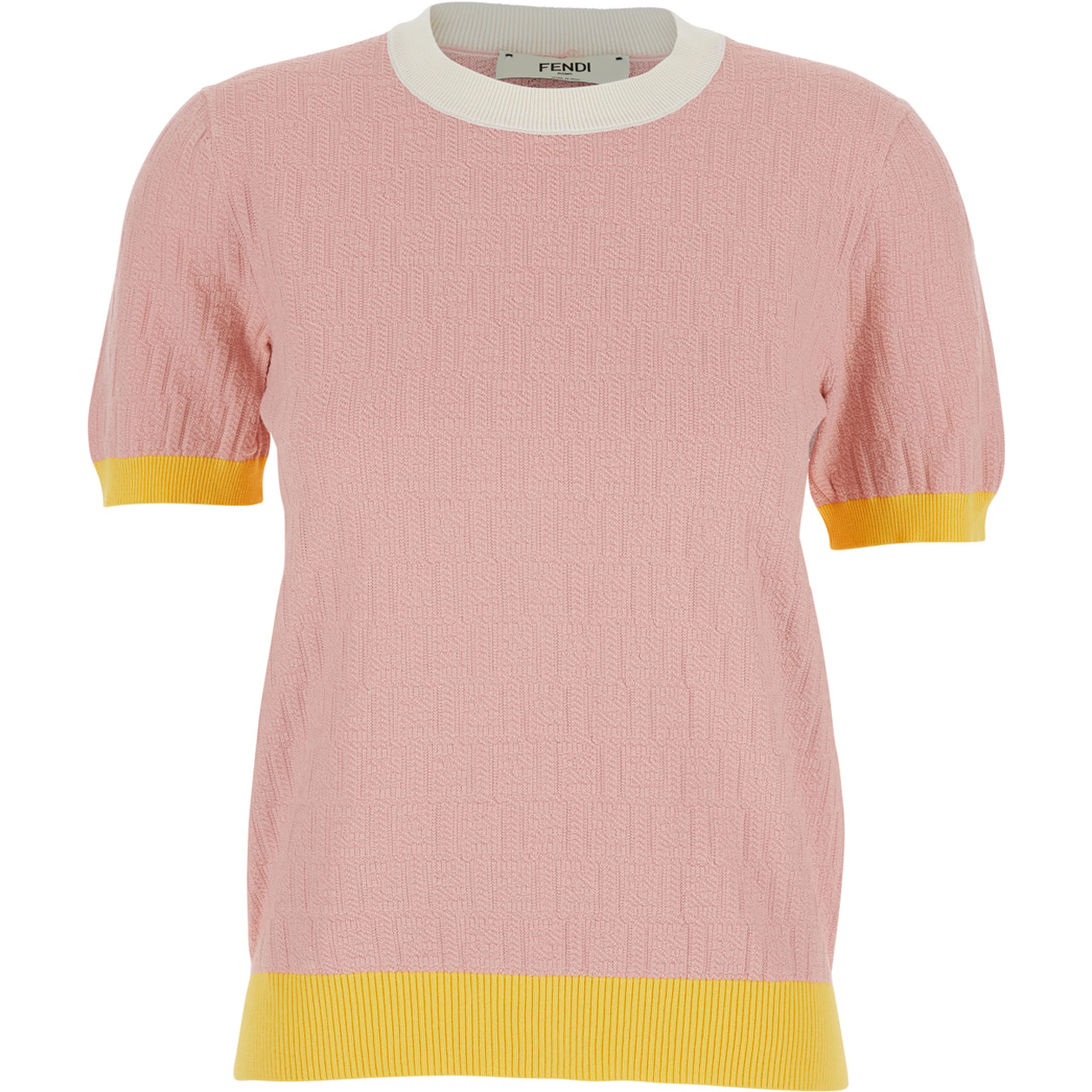 Pink Crew Neck T-shirt with All-Over FF Motif in Cotton Woman
