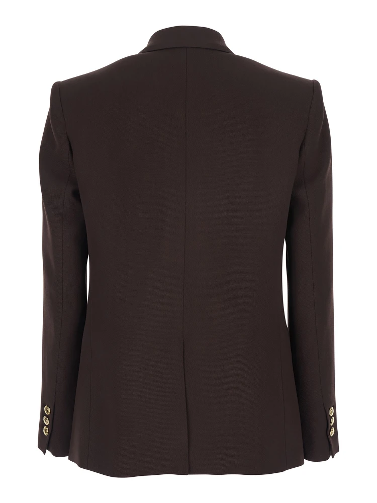 Brown Double-breasted Jacket with Peak Revers in Stretch Viscose for Women alternative