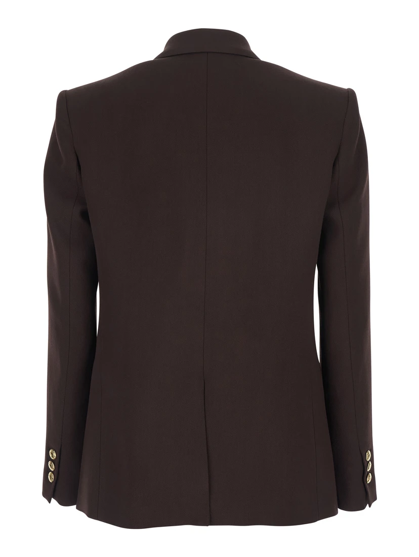 Brown Double-breasted Jacket with Peak Revers in Stretch Viscose for Women