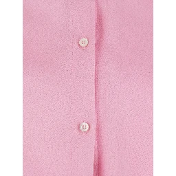 Pink Long Dress with Classic Collar and Adjustable Drawstring at Waist in Acetate Woman