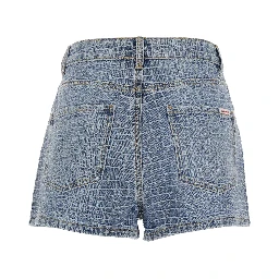 Shorts Rhinestone Croc Effect Blue Denim with Strass Details - Cotton - Women
