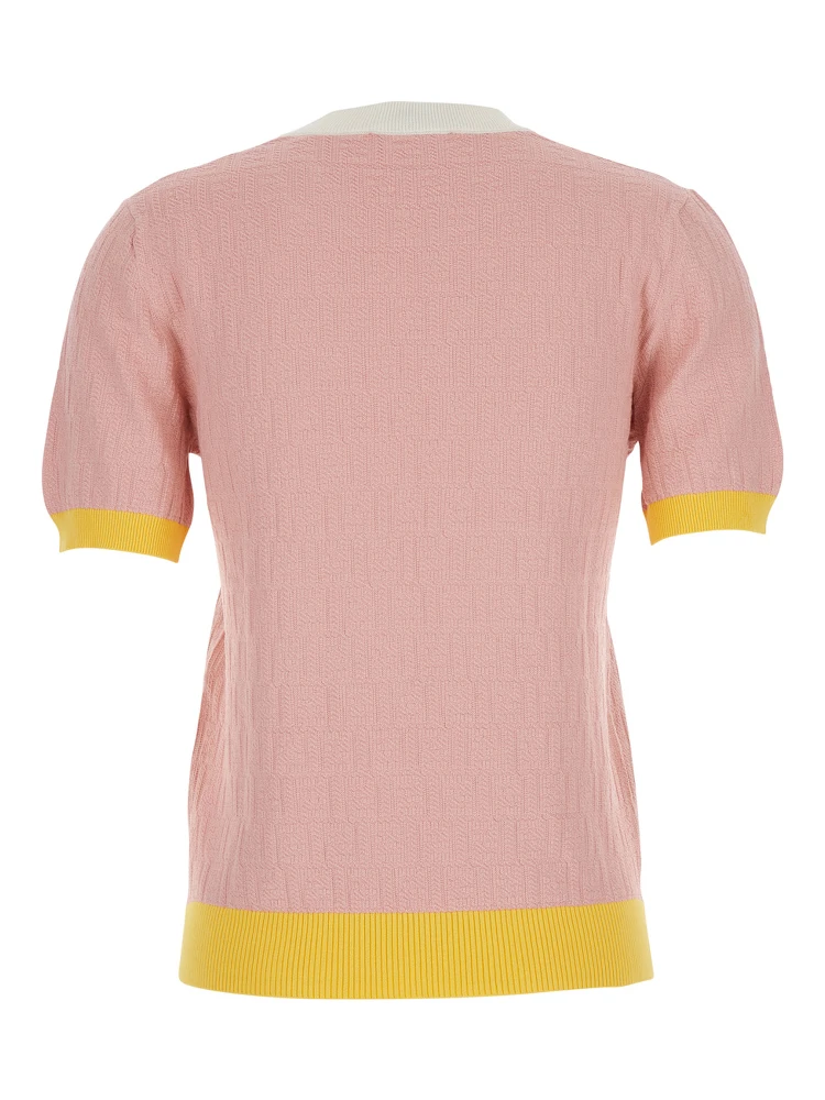 Pink Crew Neck T-shirt with All-Over FF Motif in Cotton Woman alternative