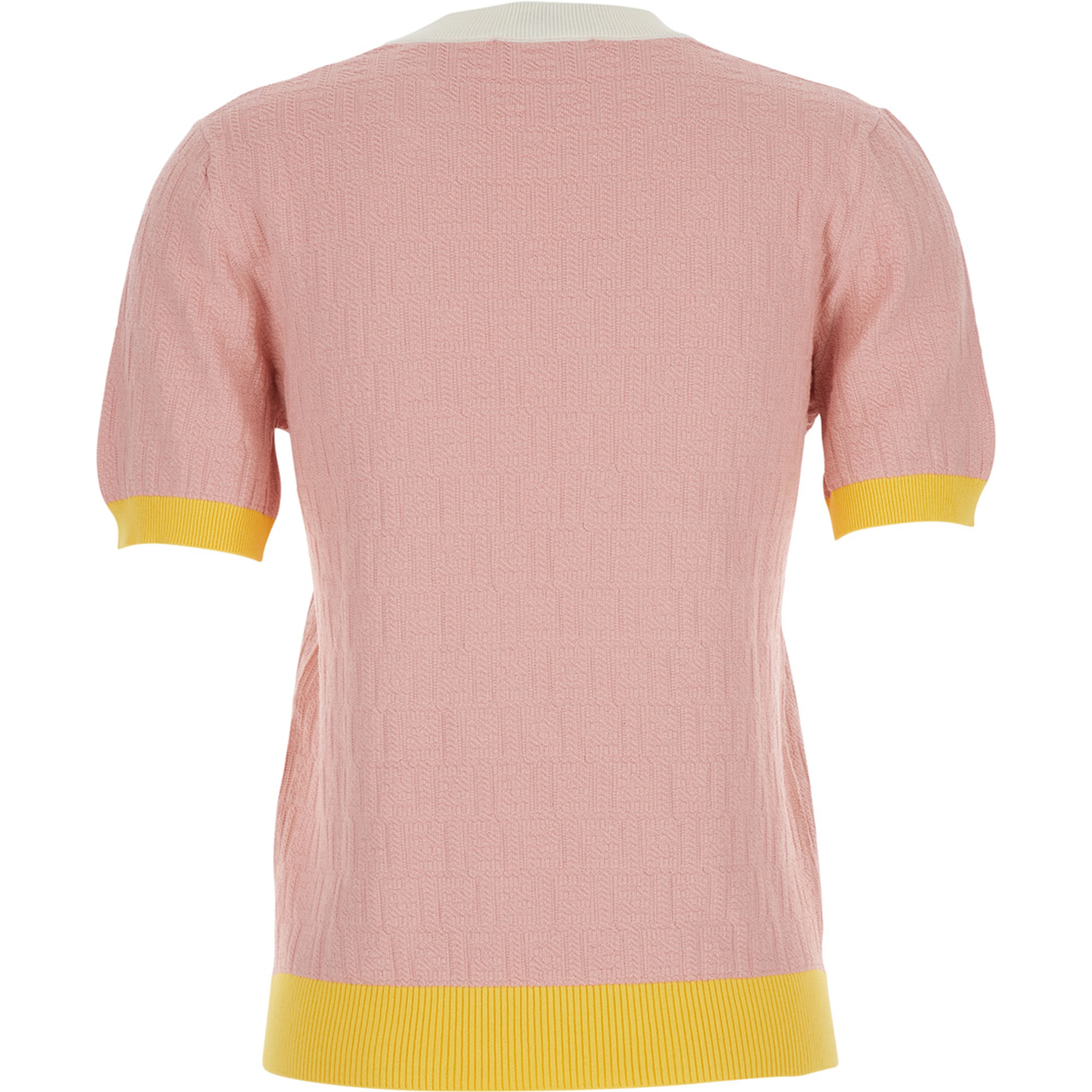 Pink Crew Neck T-shirt with All-Over FF Motif in Cotton Woman