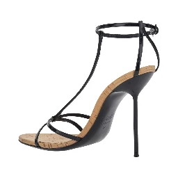 Lidia Black High Heel Sandals with Adjustable Strap in Leather Women