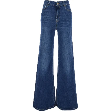 Five-pocket design jeans with faded effect in blue denim for women