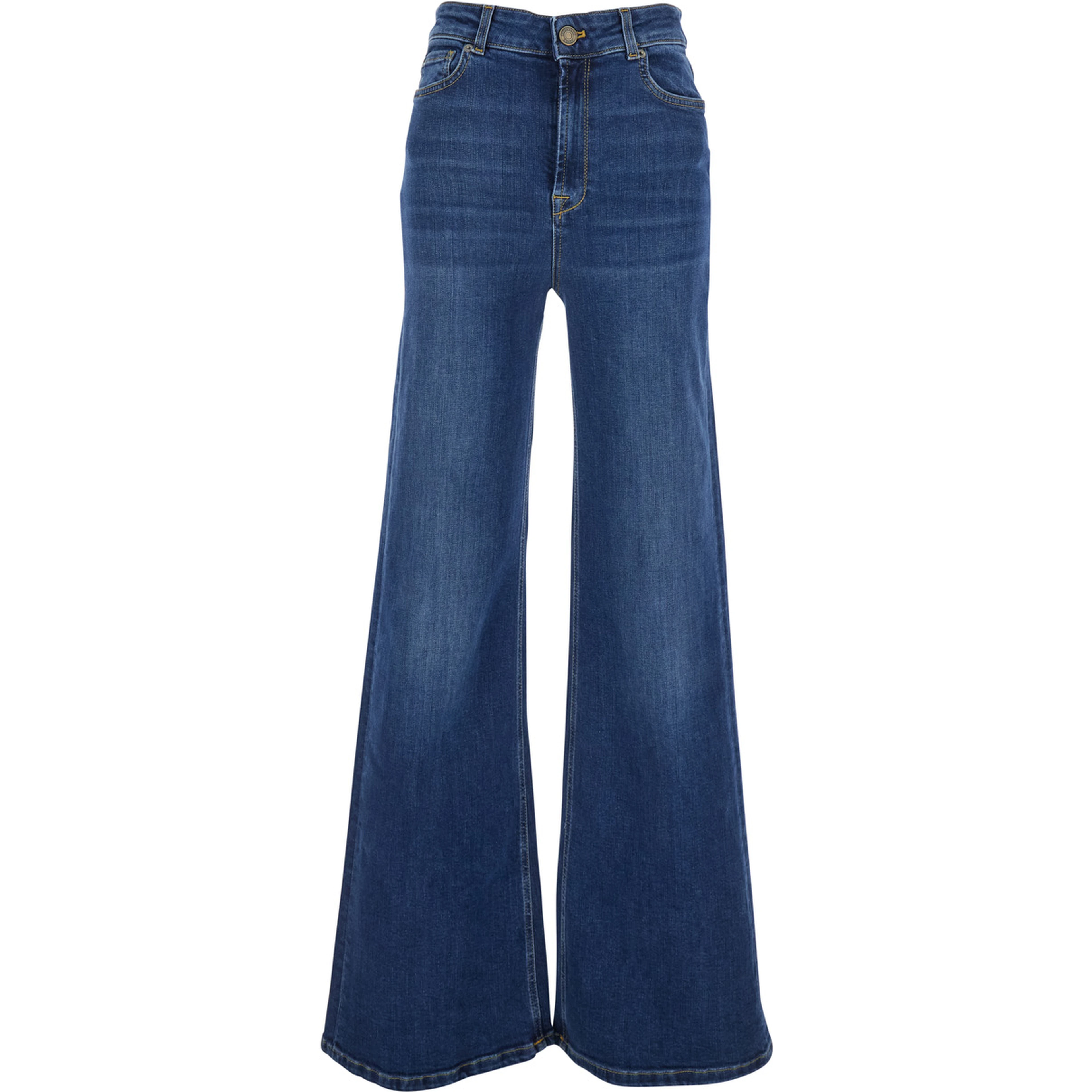 Five-pocket design jeans with faded effect in blue denim for women