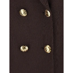 Brown Double-breasted Jacket with Peak Revers in Stretch Viscose for Women