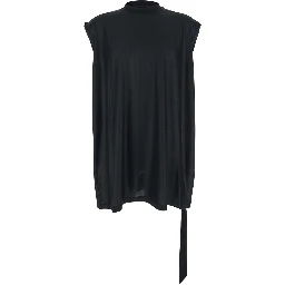 Black Crew Neck T-shirt with Raised Collar in Tech Fabric for Men