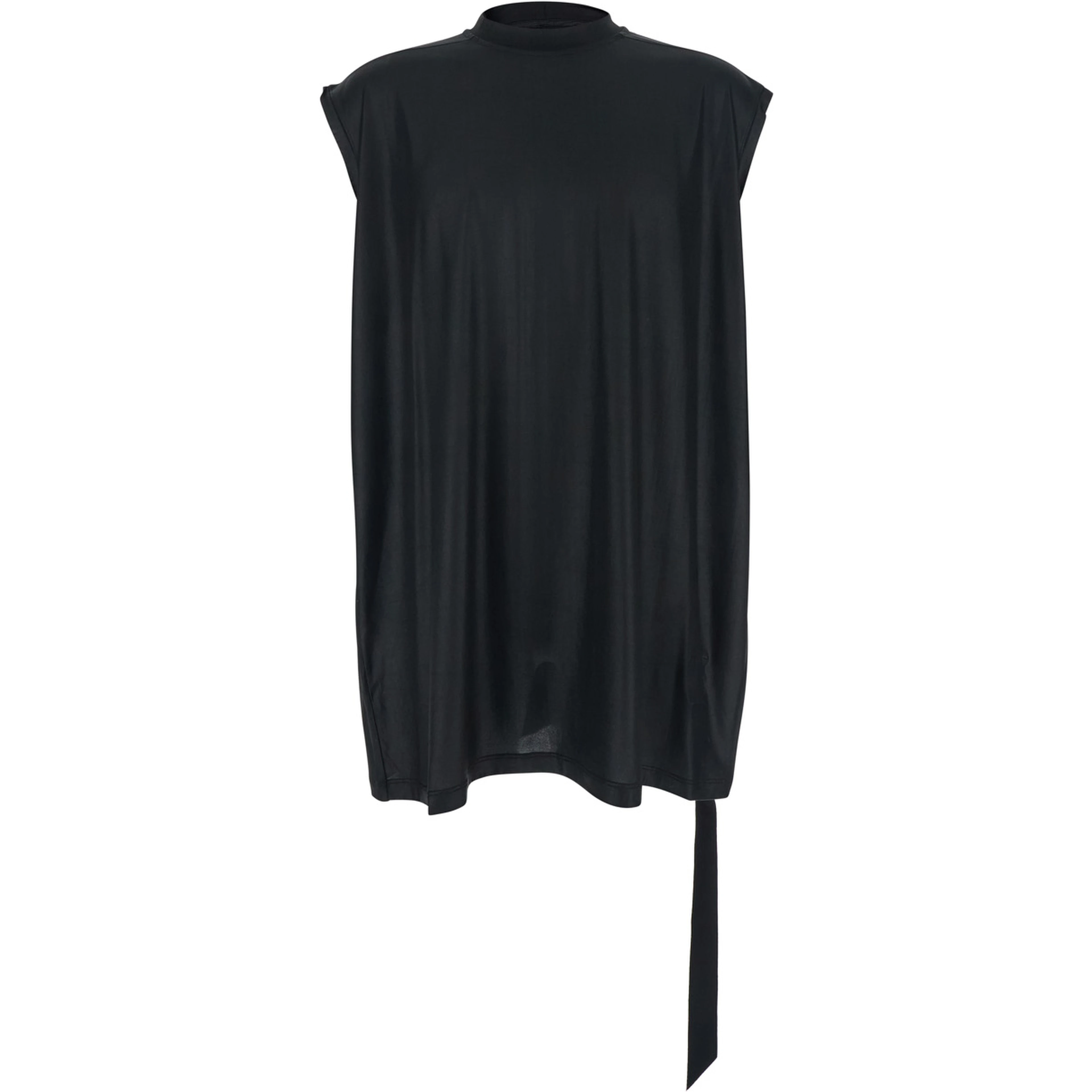 Black Crew Neck T-shirt with Raised Collar in Tech Fabric for Men