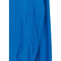 Blue Bomber Jacket with Ribbed Collar and Logo on the Back in Silk for Men