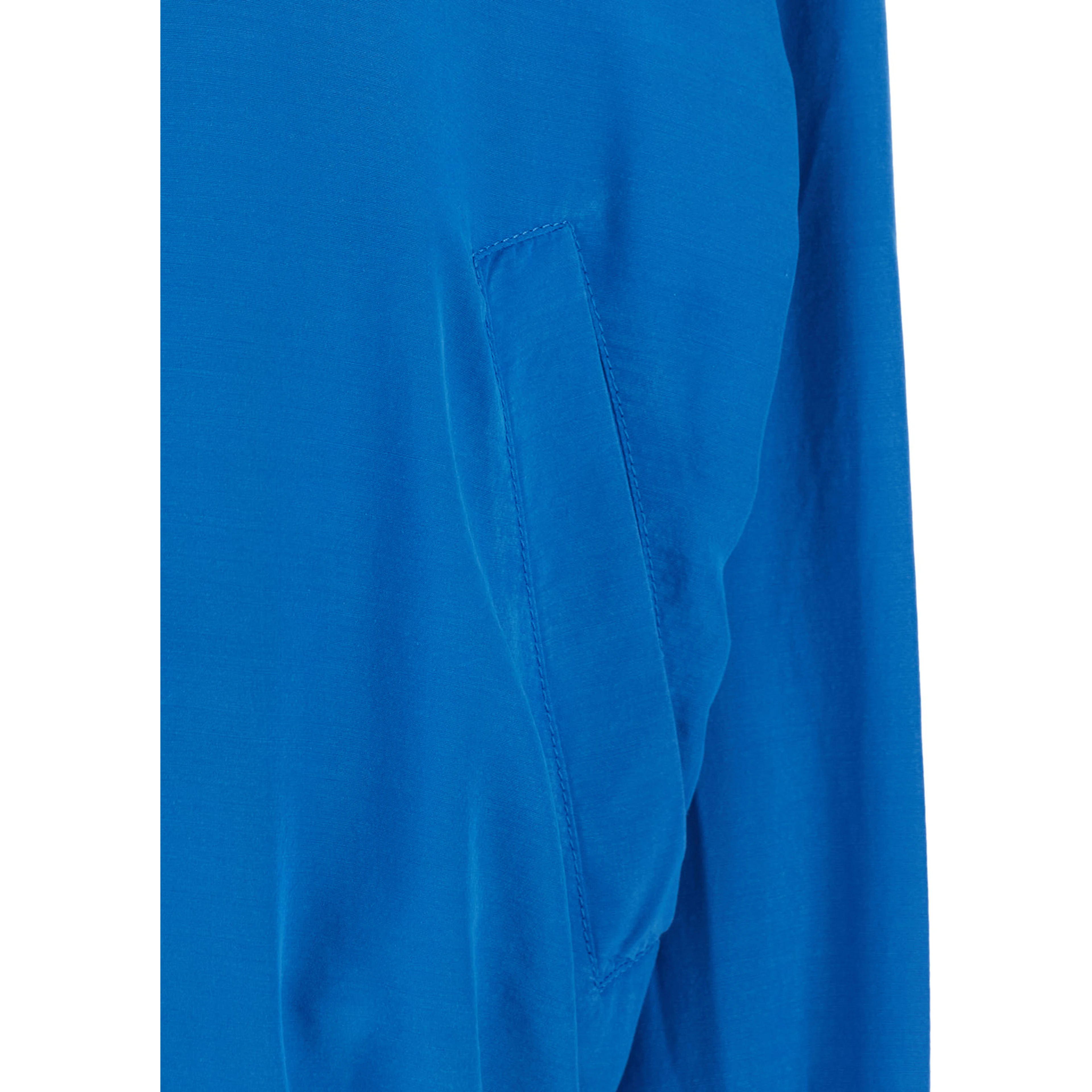 Blue Bomber Jacket with Ribbed Collar and Logo on the Back in Silk for Men