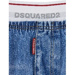 Blue Shorts with Elastic Waist with Logo Lettering and Five-Pocket Design in Denim Men