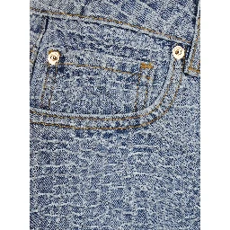 Shorts Rhinestone Croc Effect Blue Denim with Strass Details - Cotton - Women