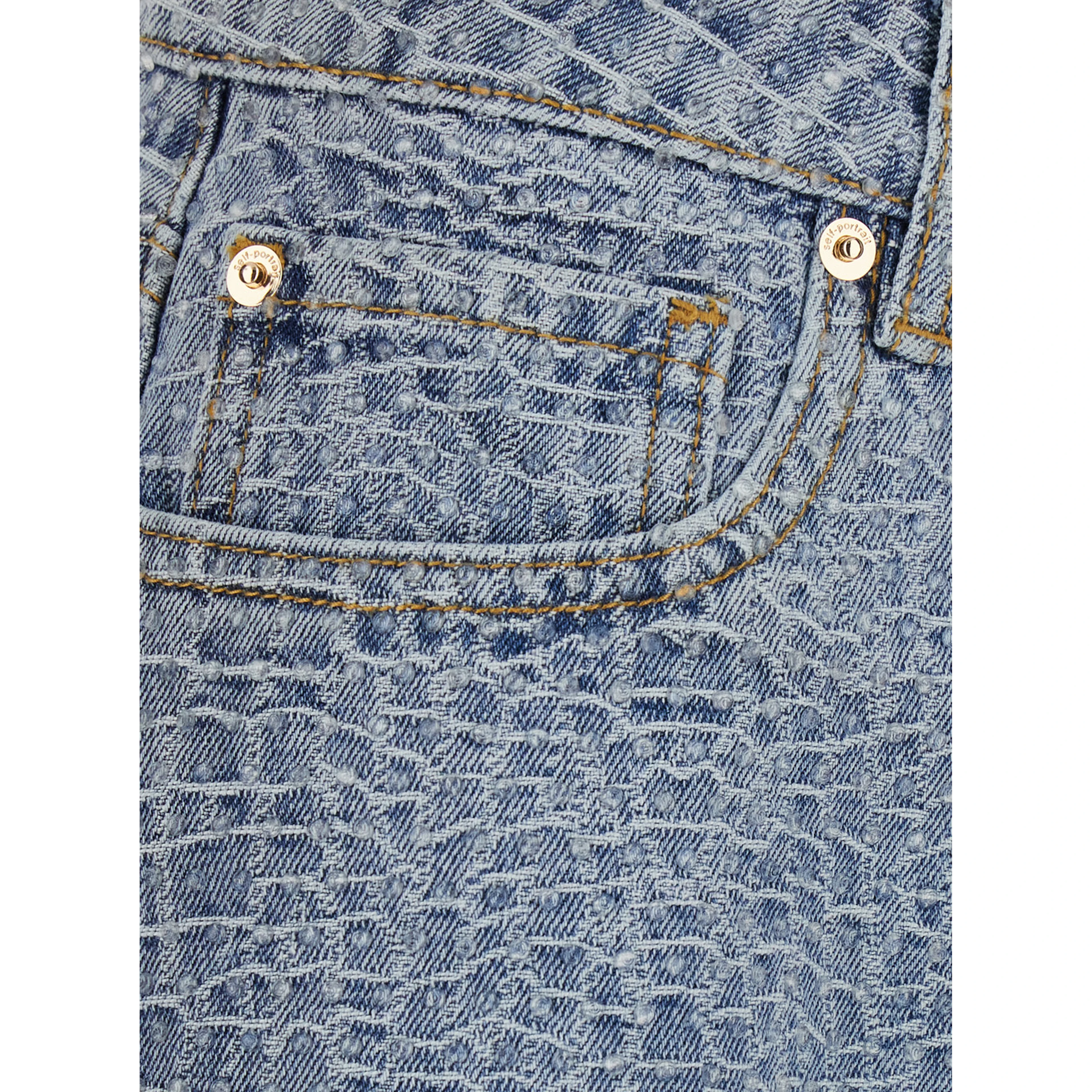 Shorts Rhinestone Croc Effect Blue Denim with Strass Details - Cotton - Women