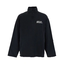 Black Half-Zip Sweatshirt with Logo on the Front in Cotton for Men