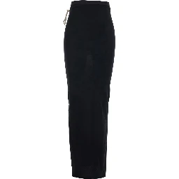 Long Skirt with Side Drawstring Closure and Straight Hem in Black Cotton for Women
