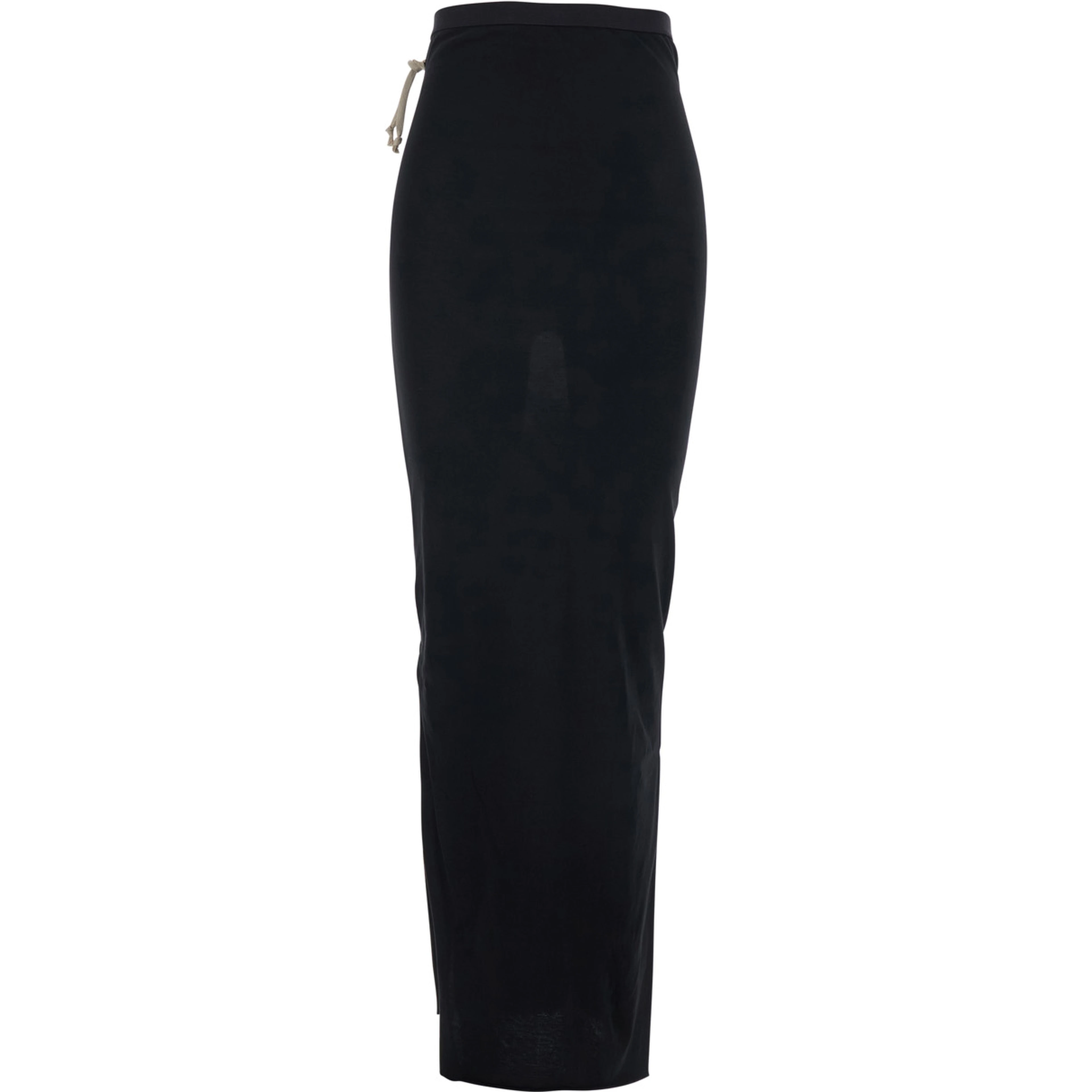 Long Skirt with Side Drawstring Closure and Straight Hem in Black Cotton for Women
