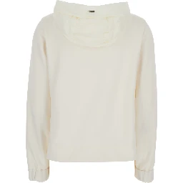White Hooded Puffer Jacket with Drawstring and Quilted Design in Tech Fabric and Cotton for Women