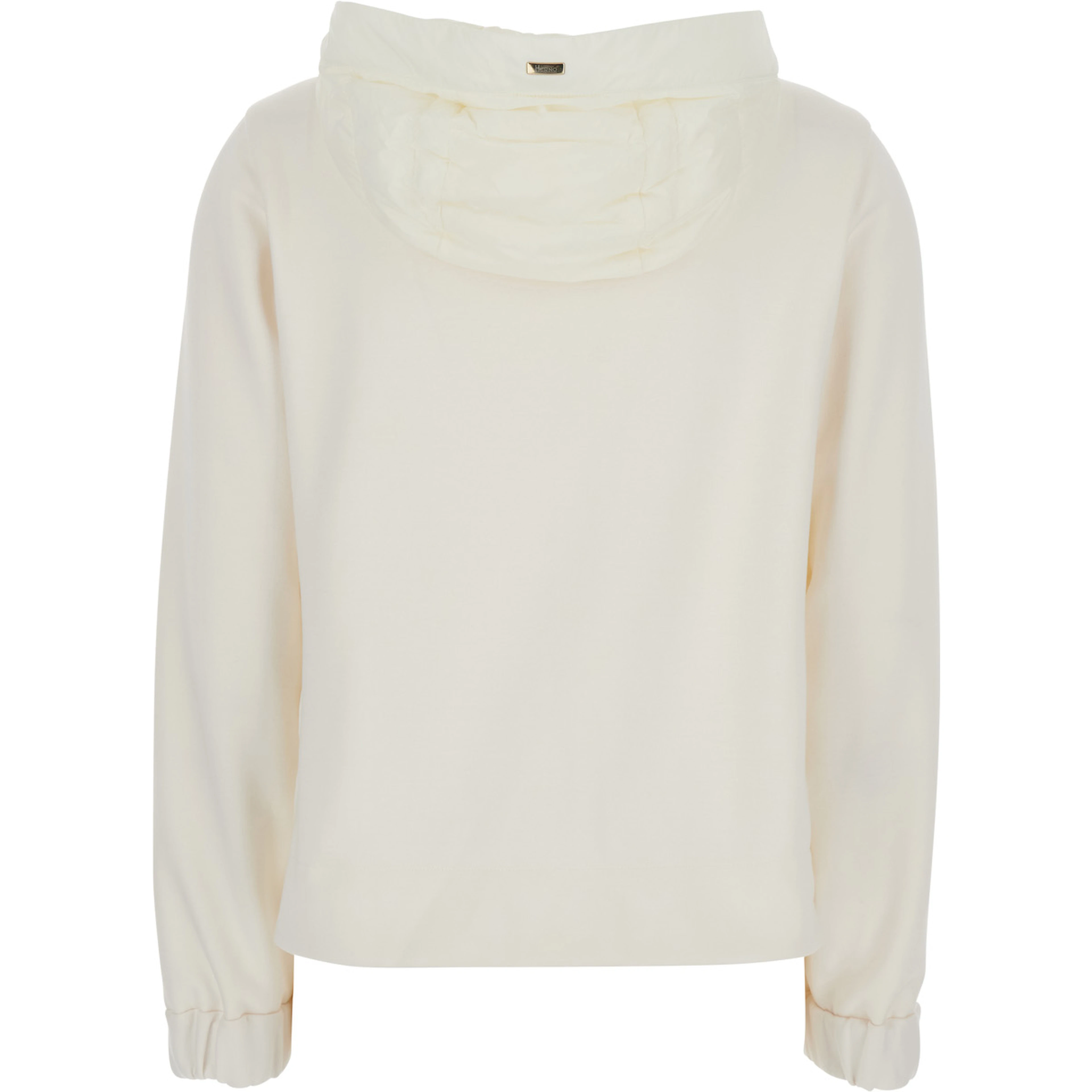 White Hooded Puffer Jacket with Drawstring and Quilted Design in Tech Fabric and Cotton for Women