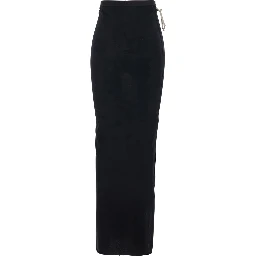 Long Skirt with Side Drawstring Closure and Straight Hem in Black Cotton for Women