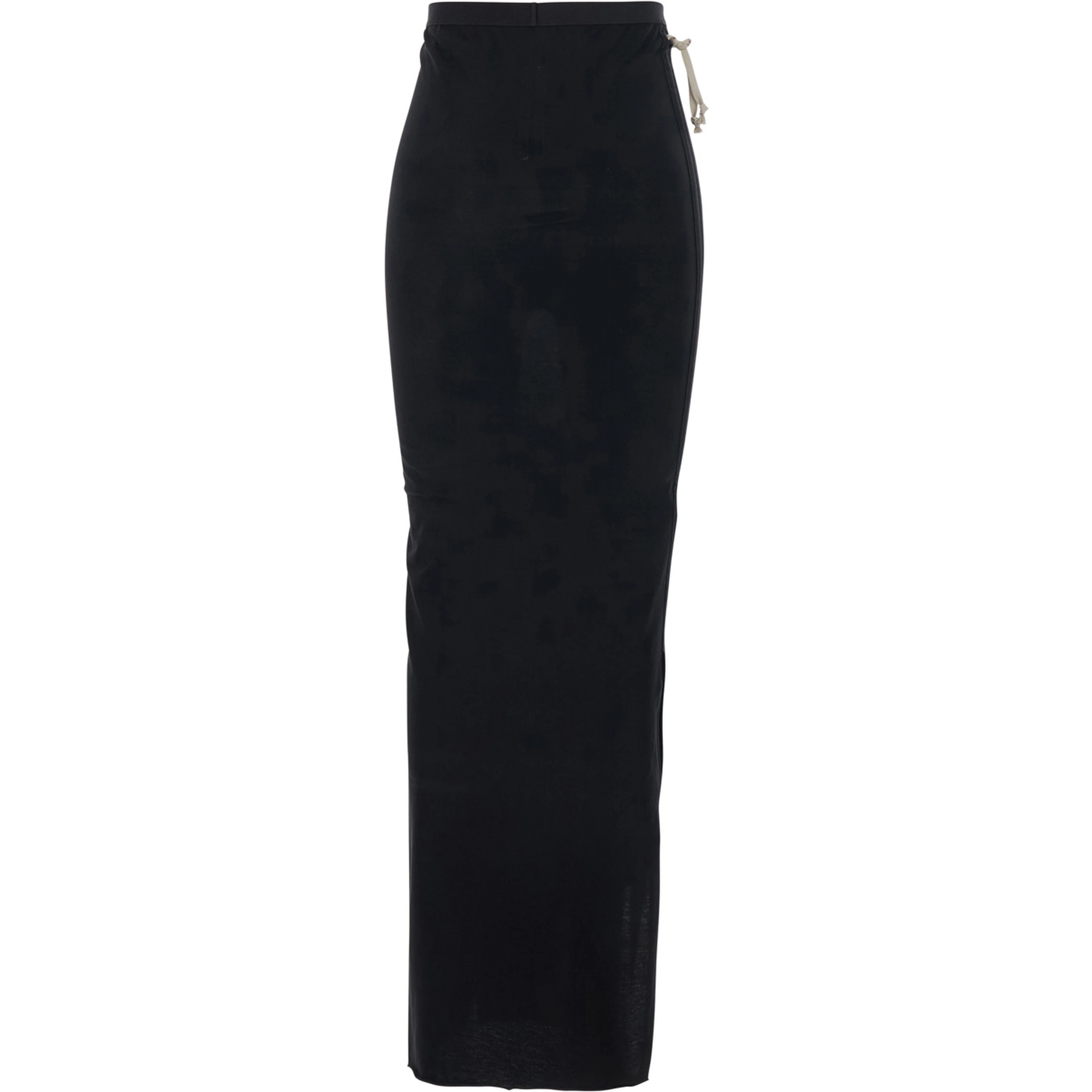 Long Skirt with Side Drawstring Closure and Straight Hem in Black Cotton for Women