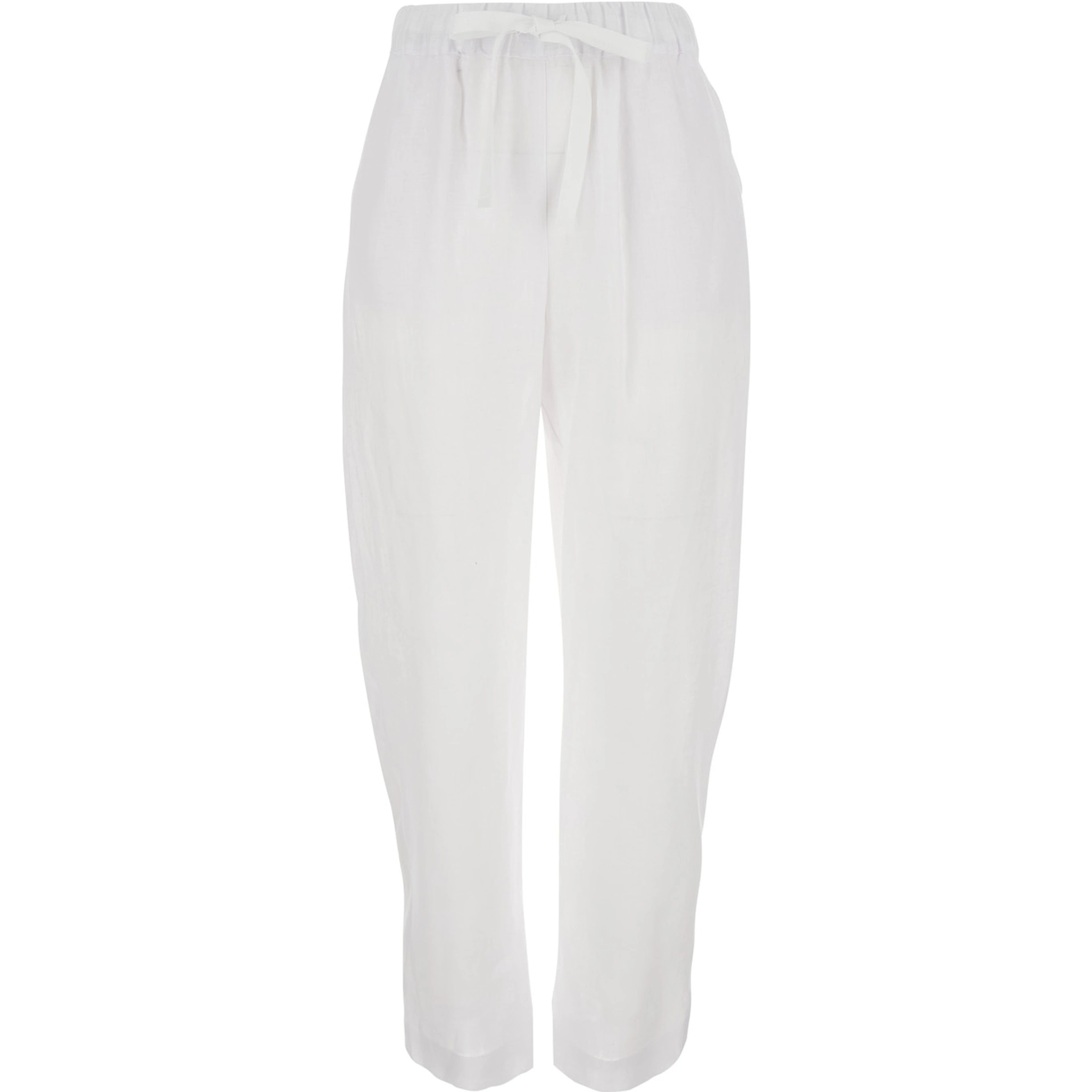 White Pants with Elastic Drawstring Waist in Linen for Women