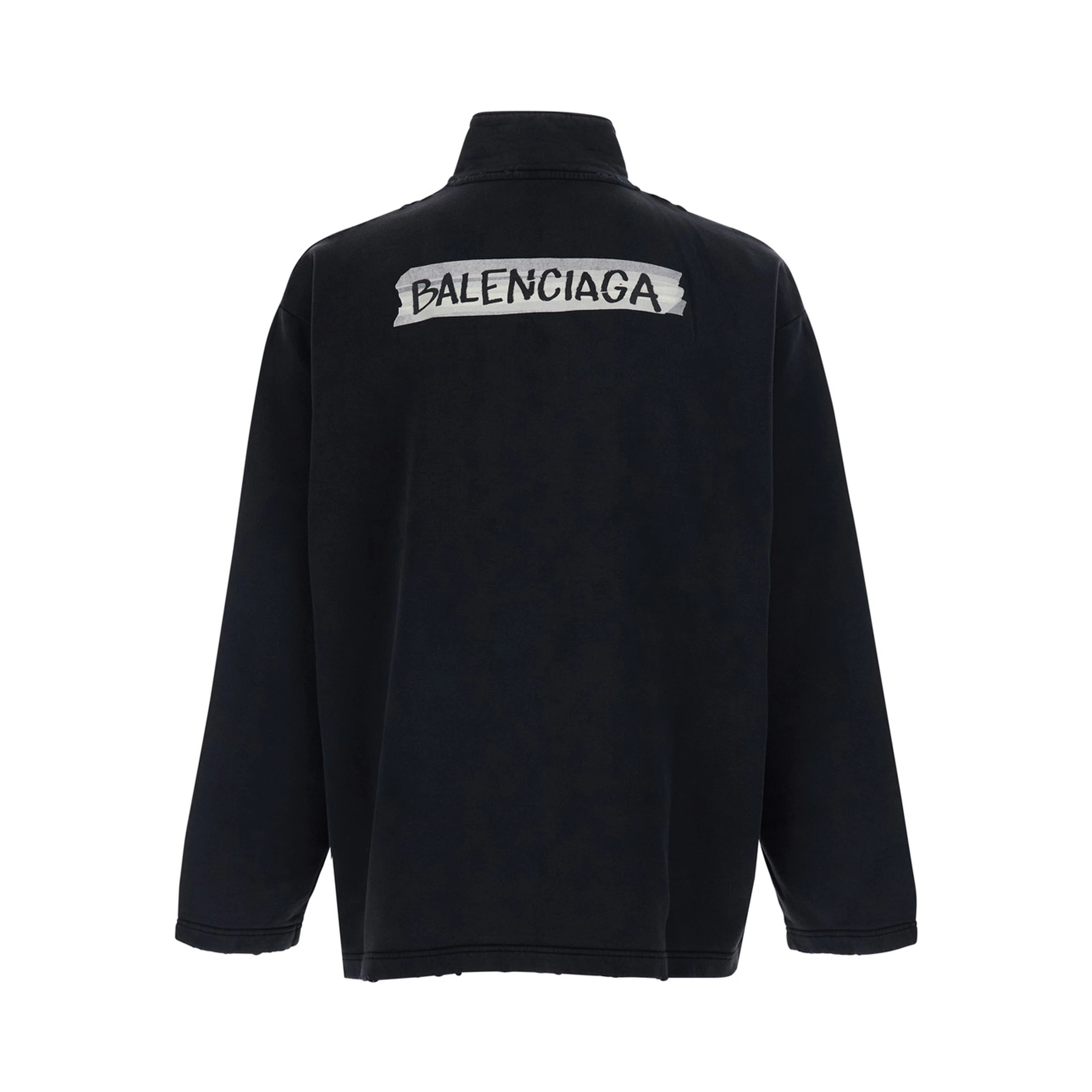 Black Half-Zip Sweatshirt with Logo on the Front in Cotton for Men