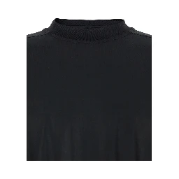 Black Crew Neck T-shirt with Raised Collar in Tech Fabric for Men