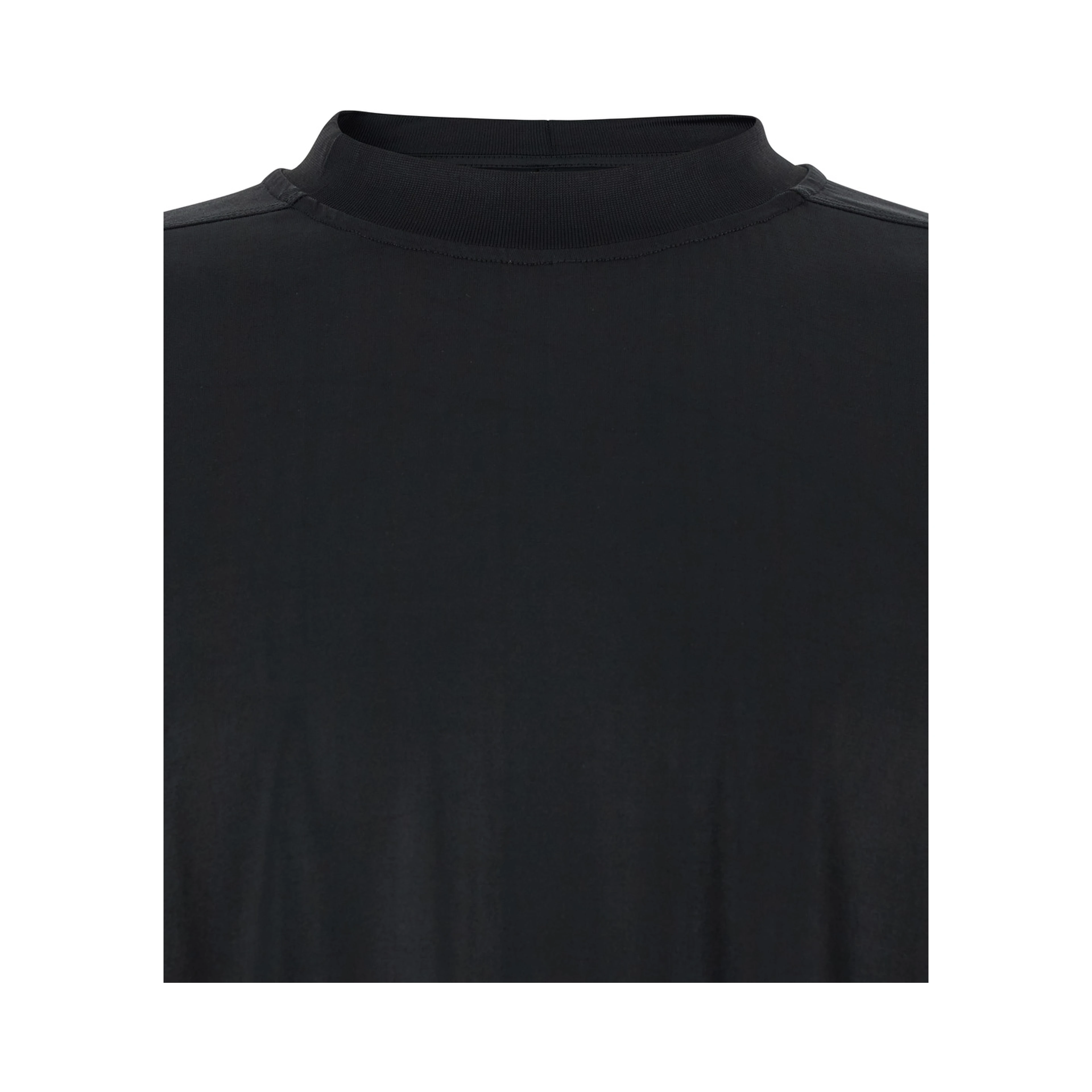 Black Crew Neck T-shirt with Raised Collar in Tech Fabric for Men