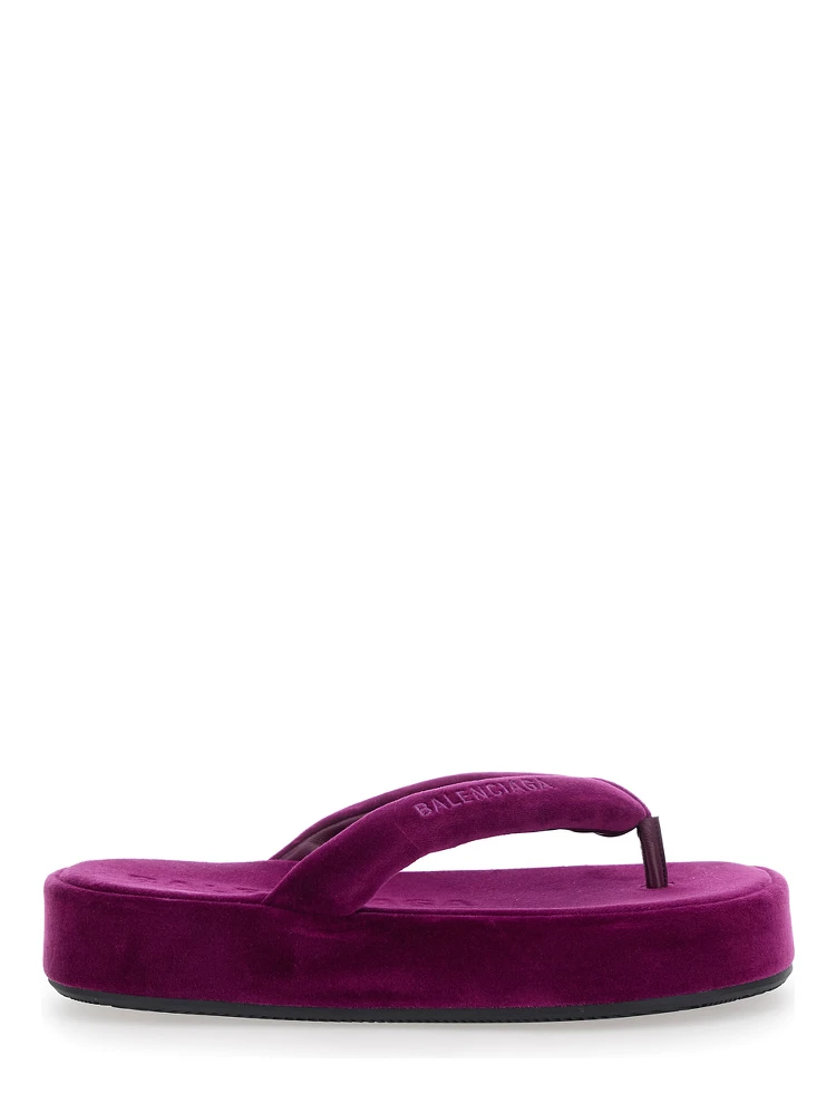 Jet Leg Violet sandals with Thong Design and Logo Lettering on the Strap in Cotton Blend for Women