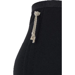 Long Skirt with Side Drawstring Closure and Straight Hem in Black Cotton for Women