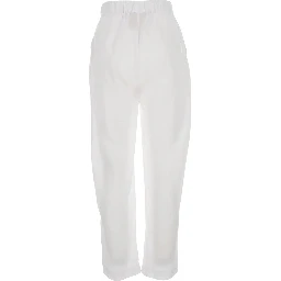 White Pants with Elastic Drawstring Waist in Linen for Women