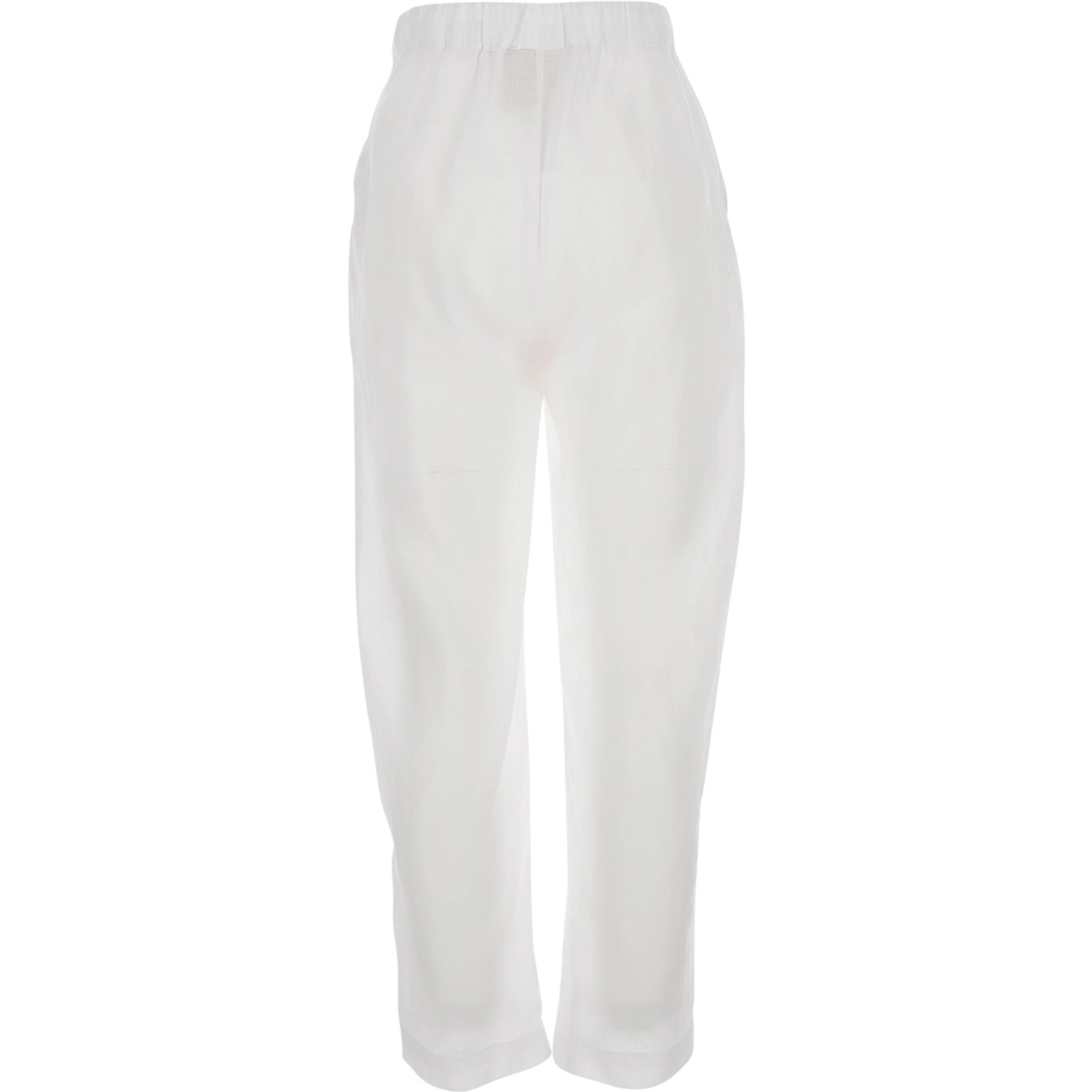 White Pants with Elastic Drawstring Waist in Linen for Women