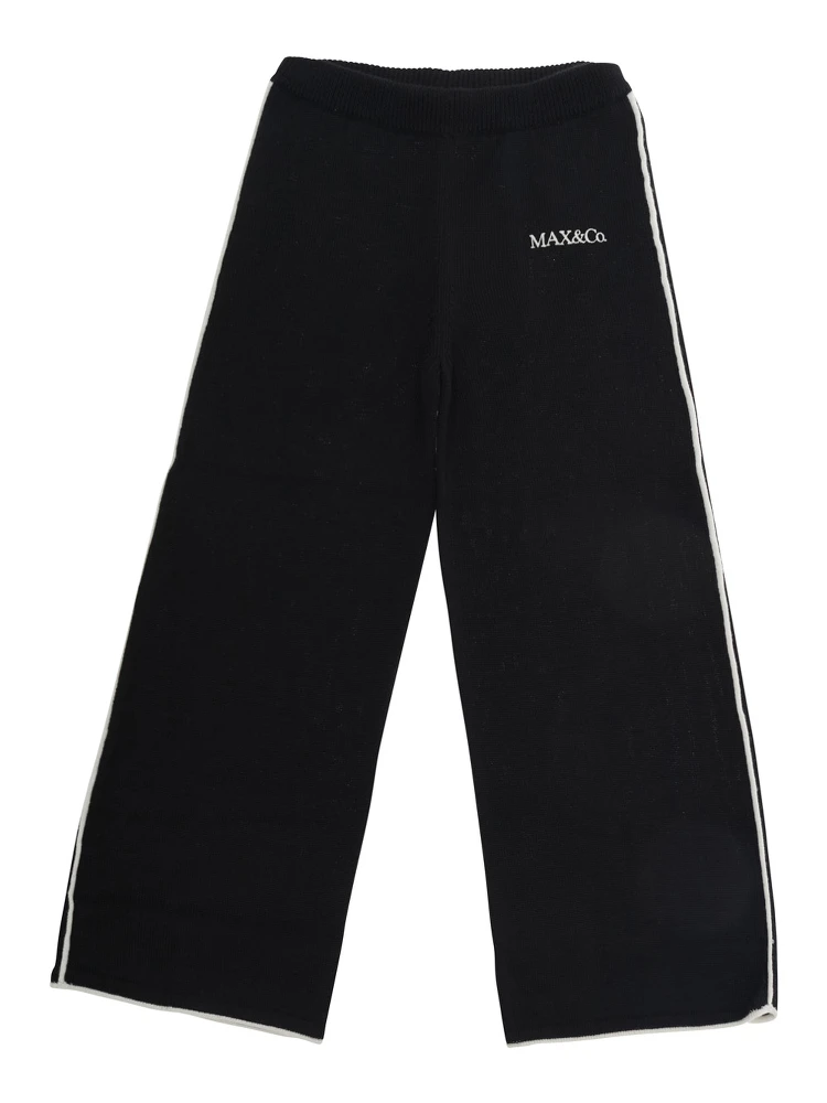 Black Pants with contrasting stripes on the side and logo lettering on the front in wool blend Girl