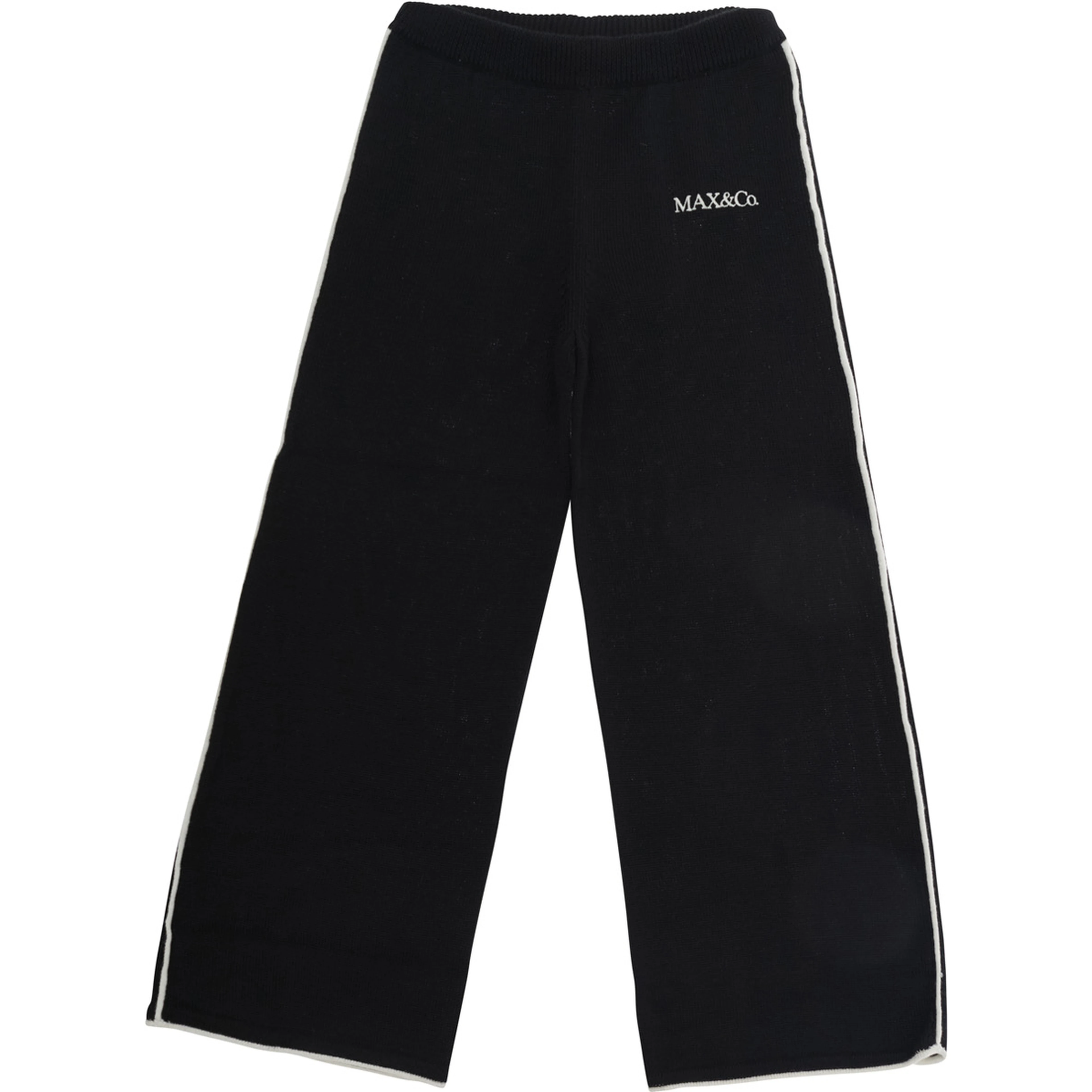 Black Pants with contrasting stripes on the side and logo lettering on the front in wool blend Girl