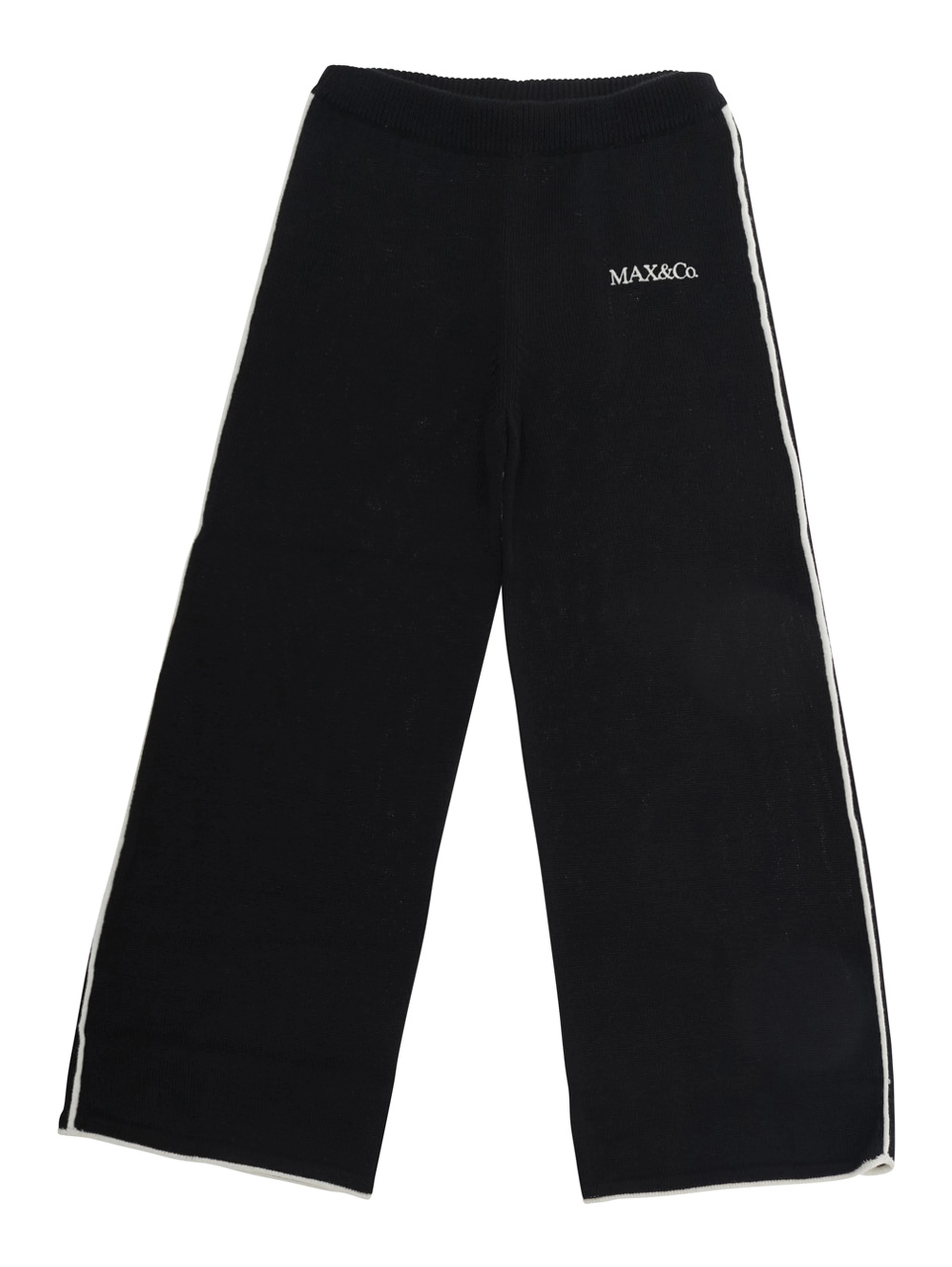Black Pants with contrasting stripes on the side and logo lettering on the front in wool blend Girl