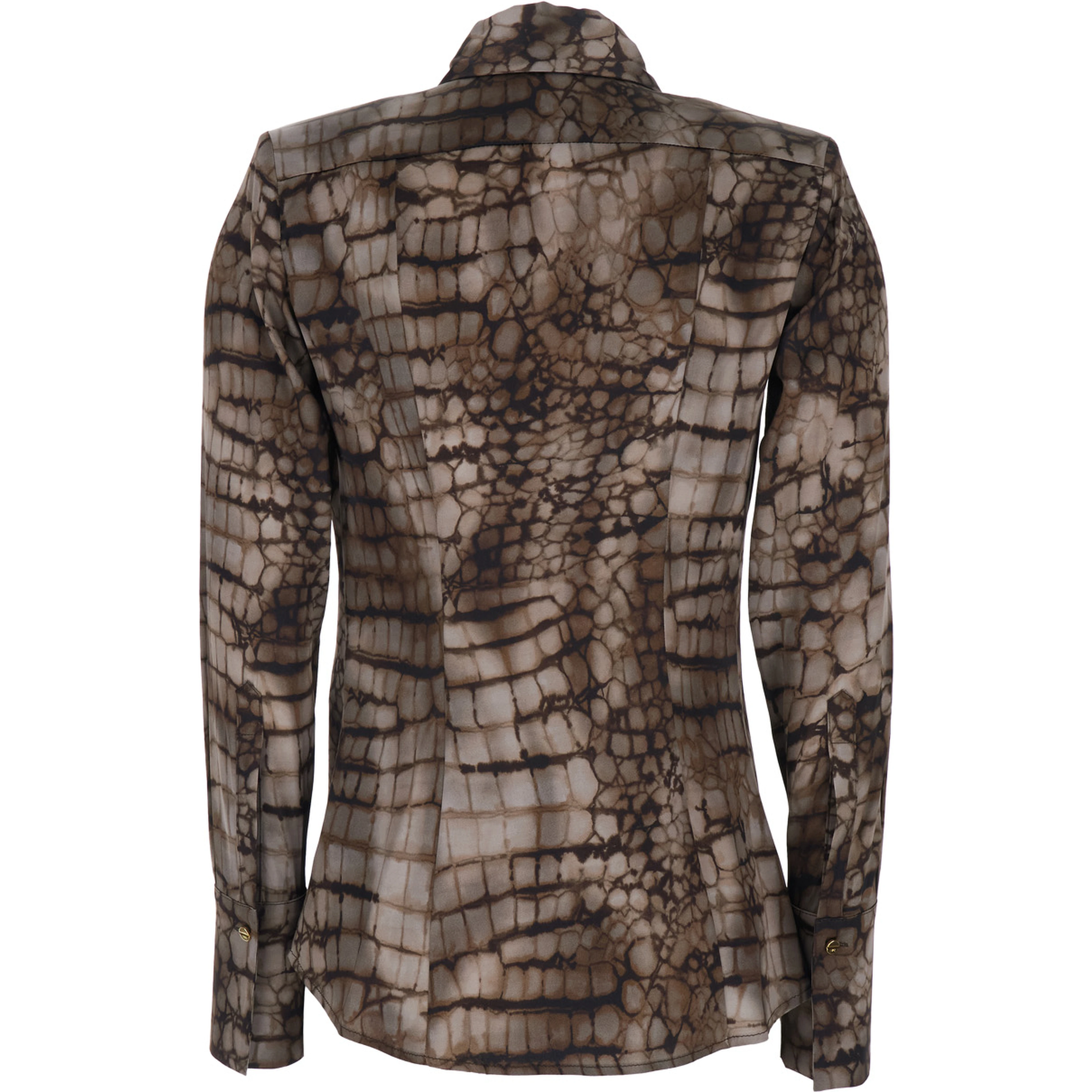 Brown Shirt with Classic Collar and All-Over Print in Stretch Viscose for Women